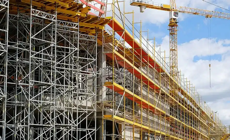 West Covina Scaffolding Rental commercial scaffold system installed around a large construction site