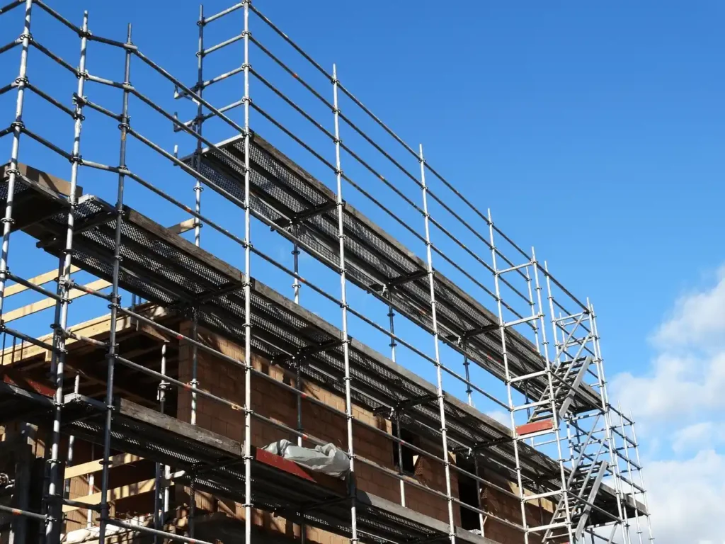 West Covina Scaffolding Rental exterior frame scaffold system installed along a building