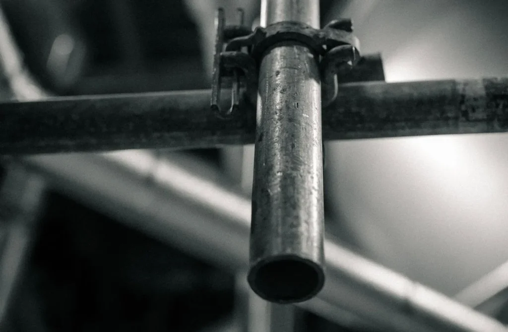 West Covina Scaffolding Rental close-up of scaffold pipe and connection hardware